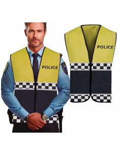 DISFRAZ CHALECO POLICIA AMARILLO, ADULTOS