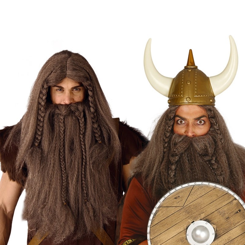 Peluca y Barba Trenzado Hombre Carnaval Enano Vikingo Viking