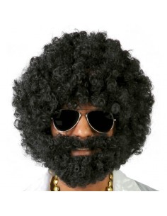 PELUCA AFRO NEGRA CON BARBA (ENVASE CAJA)