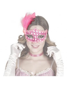 ANTIFAZ DECORADO CON PLUMAS ROSA