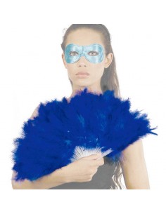 ABANICO PLUMAS AZUL