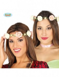 CORONA FLORES ROSAS CON LUZ